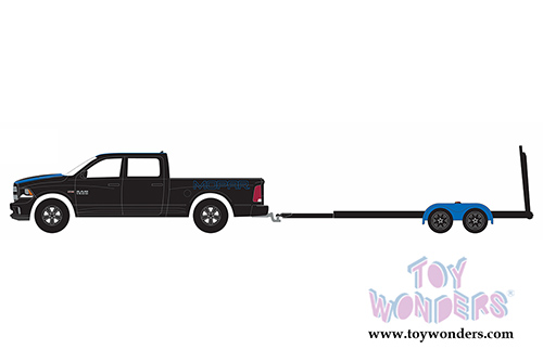 Greenlight - Hitch & Tow Series 7 - 2015 RAM 1500 MOPAR Edition and Flatbed Trailer (1/64 scale diecast model car, Black) 32070C/48