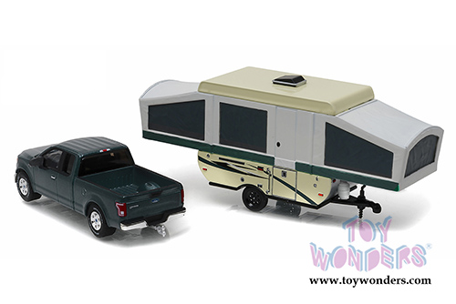 Greenlight - Hitch & Tow Series 8 | Ford F-150 Pickup Truck and Pop-up Camper Trailer (2015, 1/64 scale diecast model car, Blue) 32080D