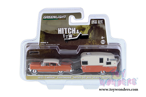 Greenlight - Hitch & Tow Series 9 | Cadillac&reg; Fleetwood&trade; Series 60 and Shasta Airflyte (1955, 1/64 scale diecast model car, Orange w/White) 32090A