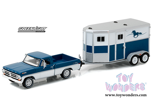 Greenlight - Hitch & Tow Series 9 | Ford F-100 and Horse Trailer (1972, 1/64 scale diecast model car, Blue w/White) 32090B