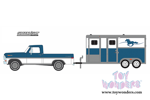 Greenlight - Hitch & Tow Series 9 | Ford F-100 and Horse Trailer (1972, 1/64 scale diecast model car, Blue w/White) 32090B