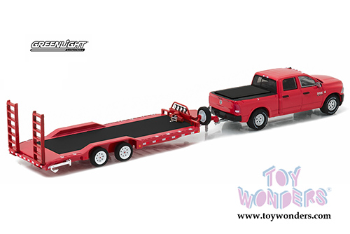 Greenlight - Hitch & Tow Series 9 | Dodge Ram 2500 and Heavy Duty Car Trailer (2016, 1/64 scale diecast model car, Red) 32090D