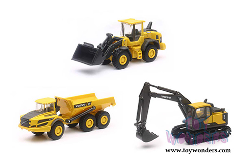 New Ray - Volvo Construction Vehicles Set (5.5" scale diecast model car, Yellow/Black) 32095