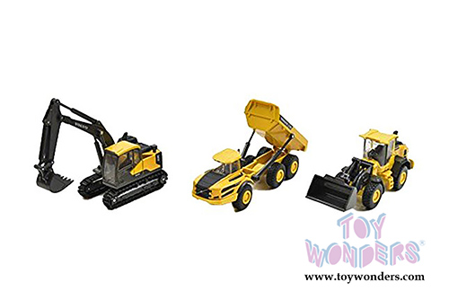 New Ray - Volvo Construction Vehicles Set (5.5" scale diecast model car, Yellow/Black) 32095