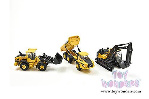 New Ray - Volvo Construction Vehicles Set (5.5" scale diecast model car, Yellow/Black) 32095