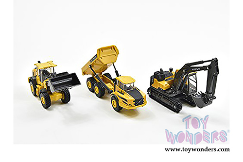 New Ray - Volvo Construction Vehicles Set (5.5" scale diecast model car, Yellow/Black) 32095