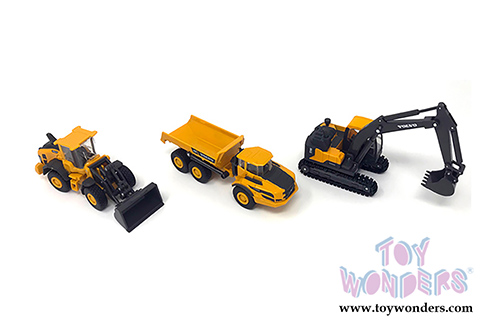 New Ray - Volvo Construction Vehicles Set (5.5" scale diecast model car, Yellow/Black) 32095