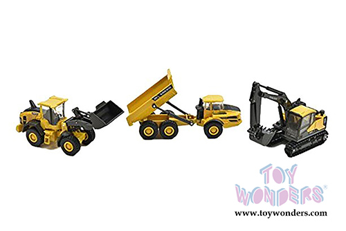 New Ray - Volvo Construction Vehicles Set (5.5" scale diecast model car, Yellow/Black) 32095