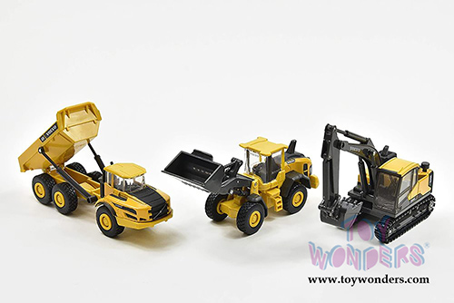 New Ray - Volvo Construction Vehicles Set (5.5" scale diecast model car, Yellow/Black) 32095