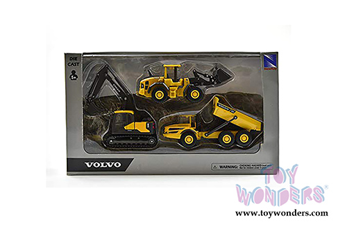 New Ray - Volvo Construction Vehicles Set (5.5" scale diecast model car, Yellow/Black) 32095