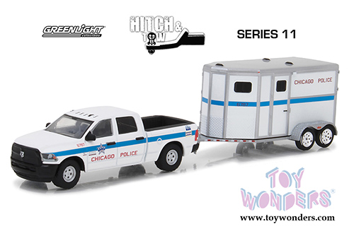 Greenlight - Hitch & Tow Series 11 | Dodge Ram 2500 and Horse Trailer Chicago Police Mounted Patrol (2017, 1/64 scale diecast model car, White/Blue) 32110D/48