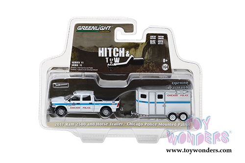 Greenlight - Hitch & Tow Series 11 | Dodge Ram 2500 and Horse Trailer Chicago Police Mounted Patrol (2017, 1/64 scale diecast model car, White/Blue) 32110D/48