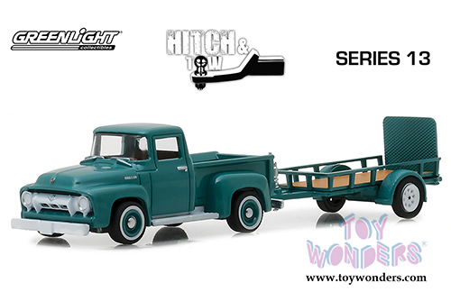 Greenlight - Hitch & Tow Series 13 | Ford F-100 and Utility Trailer (1954, 1/64 scale diecast model car, Green) 32130A/24