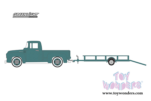 Greenlight - Hitch & Tow Series 13 | Ford F-100 and Utility Trailer (1954, 1/64 scale diecast model car, Green) 32130A/24