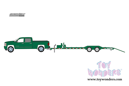 Greenlight - Hitch & Tow Series 14 | Chevrolet&reg; Silverado&trade; Pickup Truck and Heavy Duty Trailer (2015, 1/64 scale diecast model car, Metallic Green) 32140B/24