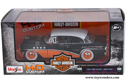 Maisto HD Custom - Buick Century&trade; Hardtop (1955, 1/26 scale diecast model car, Black/Orange) 32197BK