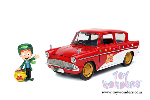 Jada Toys - Lucky Charms | Ford Anglia with Lucky The Leprechaun Figure (1959, 1/24, diecast model car, Red/White) 32200