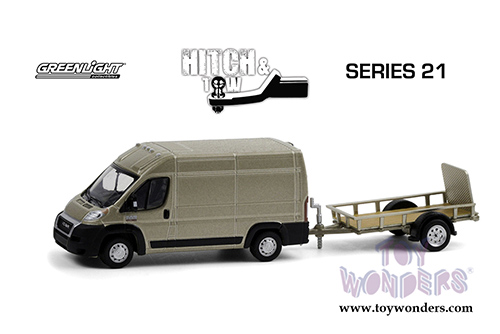 Greenlight - Hitch & Tow Series 21 | Chevrolet&reg; Silverado&trade; 4X4 Pickup Truck with Flatbed Utility Trailer and 2020 Indian&reg; Scout&reg; Bobber Motorcycle (2020, 1/64 scale diecast model car,  Dark Blue Metallic) 32210D/24