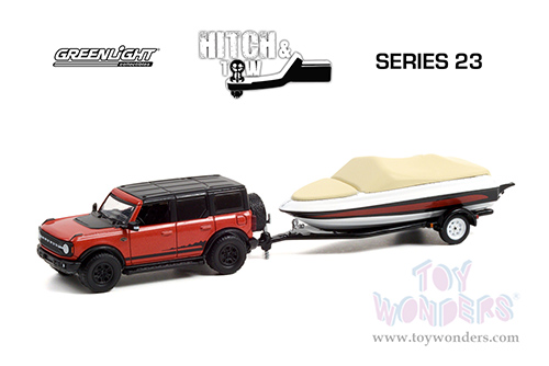 Greenlight - Hitch & Tow Series 23 | Ford Bronco Wildtrak & Boat Trailer (2021, 1/64 scale diecast model car, Red) 32230D/24