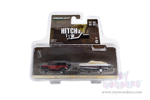 Greenlight - Hitch & Tow Series 23 | Ford Bronco Wildtrak & Boat Trailer (2021, 1/64 scale diecast model car, Red) 32230D/24