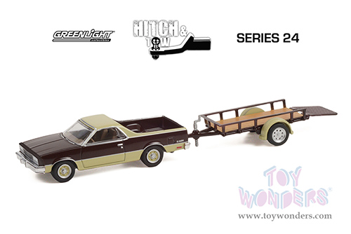 Greenlight - Hitch & Tow Series 24 | Chevrolet&reg; El Camino Conquista & Utility Trailer (1984, 1/64 scale diecast model car, Maroon Metallic/Beige) 32240B/24