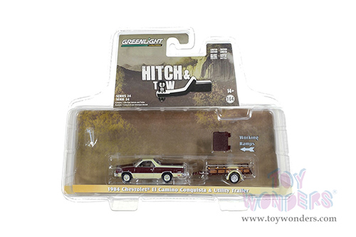 Greenlight - Hitch & Tow Series 24 | Chevrolet&reg; El Camino Conquista & Utility Trailer (1984, 1/64 scale diecast model car, Maroon Metallic/Beige) 32240B/24