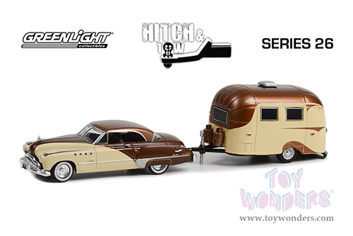 Greenlight - Hitch & Tow Series 26 | Buick Roadmaster Hardtop and Airstream 16' Bambi (1949, 1/64 scale diecast model car, Brown/Tan) 32260A/24