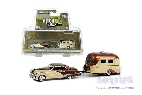 Greenlight - Hitch & Tow Series 26 | Buick Roadmaster Hardtop and Airstream 16' Bambi (1949, 1/64 scale diecast model car, Brown/Tan) 32260A/24
