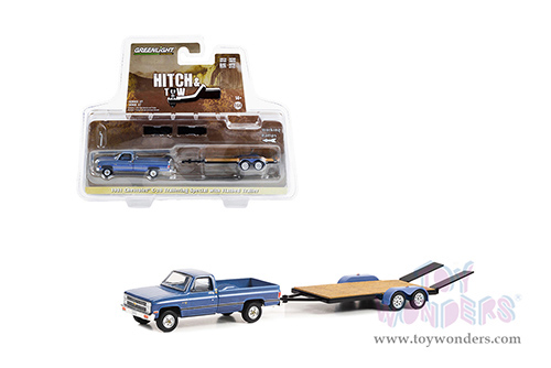 Greenlight - Hitch & Tow Series 27 | Chevrolet&reg; C-20 Trailering Special Pickup Truck and Flatbed Trailer (1981, 1/64 scale diecast model car, Blue) 32270B/24