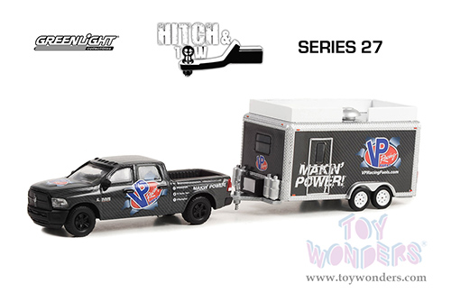 Greenlight - Hitch & Tow Series 27 | RAM 2500 Pickup Truck and Merchandise Trailer "VP Racing Fuels Makin’ Power!" (2018, 1/64 scale diecast model car, Black) 32270C/24