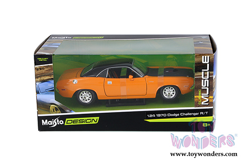 Maisto Design - Classic Muscle | Dodge Challenger R/T Hardtop (1970, 1/24 scale diecast model car, Orange/Black) 32518OR