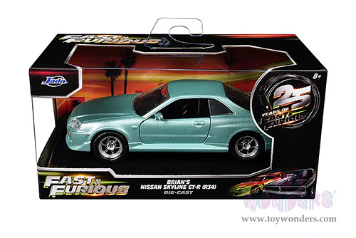 Jada Toys Fast & Furious - Brian's Nissan Skyline GT-R (R34) (1/32 scale diecast model car, Turquoise) 32586