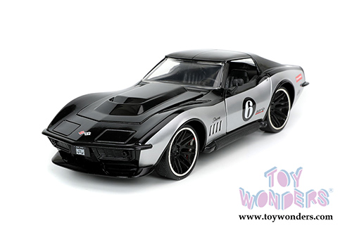 Jada Toys Bigtime Muscle | Chevrolet&reg; Corvette&reg; Stingray ZL-1 #6 Hardtop (1969, 1/24 scale diecast model car, Black/Silver) 32775/4