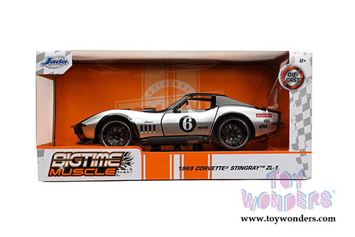 Jada Toys Bigtime Muscle | Chevrolet&reg; Corvette&reg; Stingray ZL-1 #6 Hardtop (1969, 1/24 scale diecast model car, Black/Silver) 32775/4