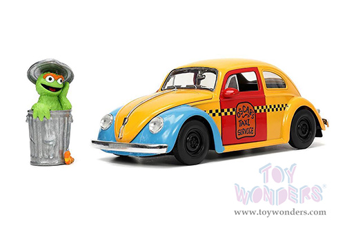 Jada Toys - Hollywood Rides | Volkswagen Beetle Taxi "Oscar's Taxi Service" with Oscar the Grouch Diecast Figure "Sesame Street&reg;" (1959, 1/24, diecast model car, Yellow/Blue/Red) 32801