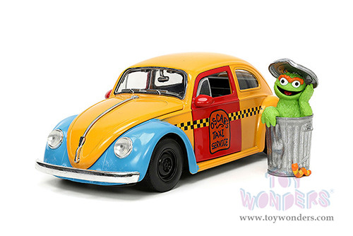 Jada Toys - Hollywood Rides | Volkswagen Beetle Taxi "Oscar's Taxi Service" with Oscar the Grouch Diecast Figure "Sesame Street&reg;" (1959, 1/24, diecast model car, Yellow/Blue/Red) 32801