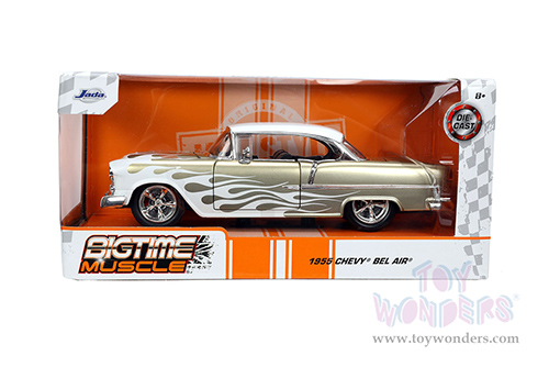 Jada Toys Bigtime Muscle - Chevrolet® Bel Air® Hardtop (1955, 1/24 scale diecast model car, Gold with White Flames) 32917/4