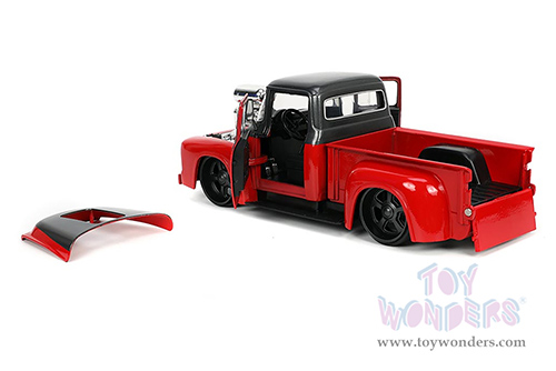 Jada Toys Just Trucks - Ford F-100 Pickup Truck with Extra Wheels (1956, 1/24 scale diecast model car, Dark Gray/Red) 33019