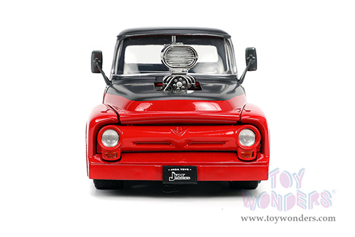Jada Toys Just Trucks - Ford F-100 Pickup Truck with Extra Wheels (1956, 1/24 scale diecast model car, Dark Gray/Red) 33019