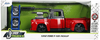 Show product details for Jada Toys Just Trucks - Ford F-100 Pickup Truck with Extra Wheels (1956, 1/24 scale diecast model car, Dark Gray/Red) 33019