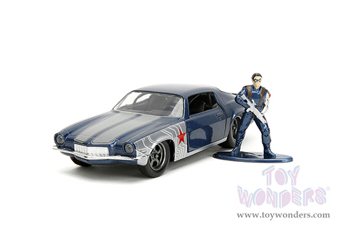 Jada Toys - Hollywood Rides | Marvel Avengers Chevrolet&reg; Camaro&reg; with Winter Soldier Diecast Figure (1973, 1/32 scale diecast model car, Blue/Gray Stripes) 33073