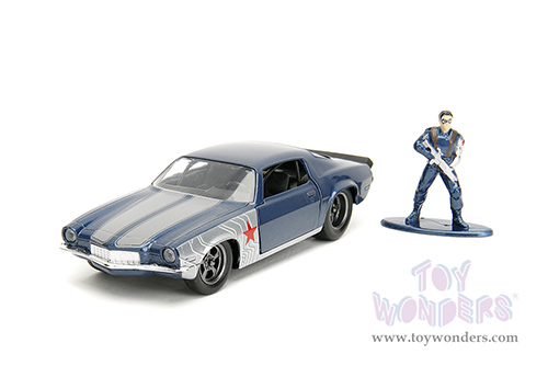 Jada Toys - Hollywood Rides | Marvel Avengers Chevrolet&reg; Camaro&reg; with Winter Soldier Diecast Figure (1973, 1/32 scale diecast model car, Blue/Gray Stripes) 33073