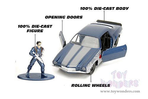 Jada Toys - Hollywood Rides | Marvel Avengers Chevrolet&reg; Camaro&reg; with Winter Soldier Diecast Figure (1973, 1/32 scale diecast model car, Blue/Gray Stripes) 33073