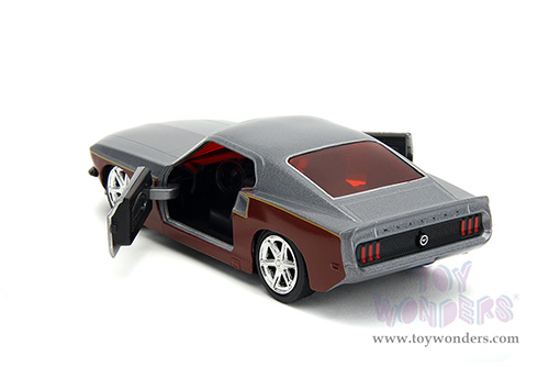 Jada Toys - Hollywood Rides | Marvel Guardians of the Galaxy Ford Mustang with Star Lord Diecast Figure (1969, 1/32 scale diecast model car, Silver/Dark Red) 33077