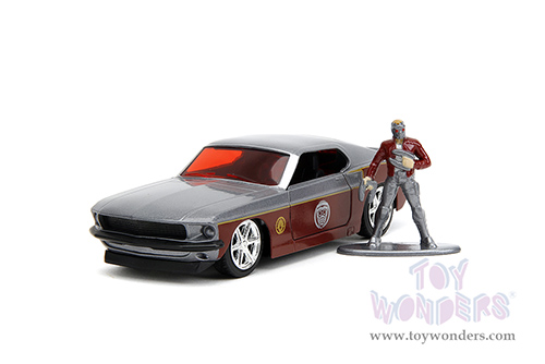 Jada Toys - Hollywood Rides | Marvel Guardians of the Galaxy Ford Mustang with Star Lord Diecast Figure (1969, 1/32 scale diecast model car, Silver/Dark Red) 33077