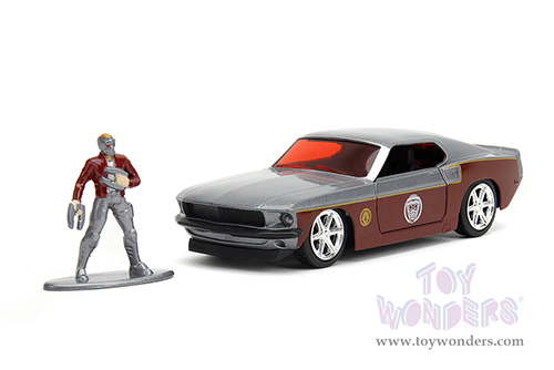 Jada Toys - Hollywood Rides | Marvel Guardians of the Galaxy Ford Mustang with Star Lord Diecast Figure (1969, 1/32 scale diecast model car, Silver/Dark Red) 33077