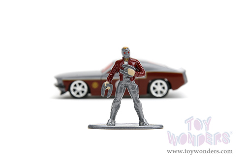 Jada Toys - Hollywood Rides | Marvel Guardians of the Galaxy Ford Mustang with Star Lord Diecast Figure (1969, 1/32 scale diecast model car, Silver/Dark Red) 33077