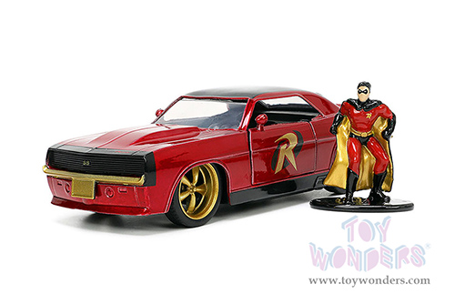 Jada Toys - Hollywood Rides | Chevrolet® Camaro® with Robin Diecast Figure "Batman" (1967, 1/32 scale diecast model car, Dark Red/Black Top) 33088/12