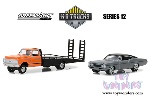 Greenlight - Heavy Duty Trucks Series 12 | 1972 Chevrolet&reg; C-30 Ramp Truck and 1968 Chevrolet&reg; Impala SS (1/64 scale diecast model car, Black/Yellow) 33120A/48