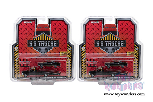 Greenlight - Heavy Duty Trucks Series 13 | 1968 Ford F-350 Ramp Truck with 1966 Shelby Mustang GT350H (1/64 scale diecast model car, Black/Yellow) 33130A/48